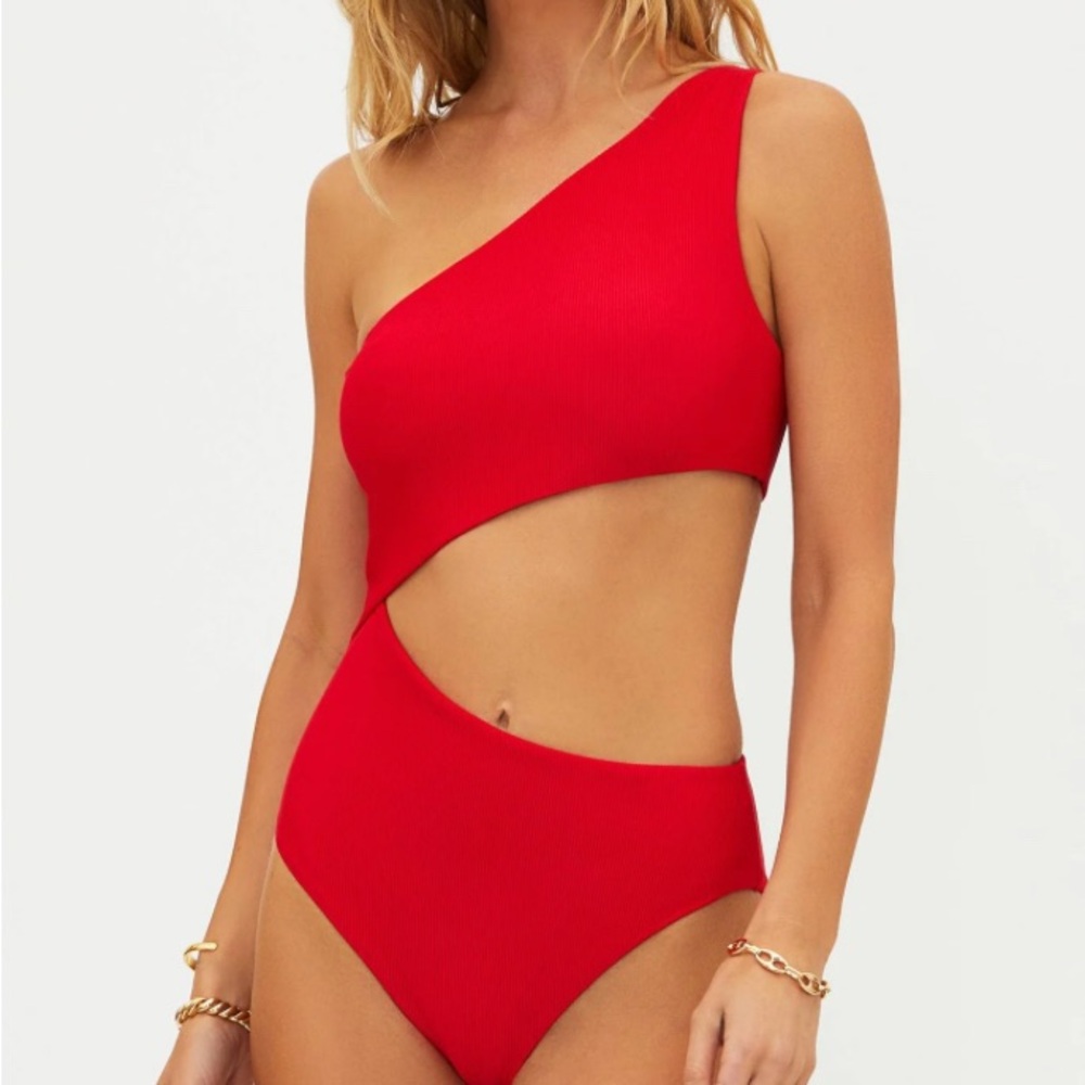 Beach Riot Celine Asymmetrical Red One-Piece Swimsuit